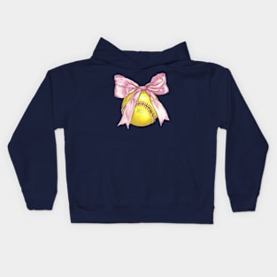 Cute softball with bow Kids Hoodie